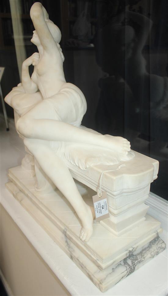 Telemaco Cipriani, A large Carrera marble sculpture, Rosette - The Fan Dancer, Length 72cm, height 66cm, depth 25cm